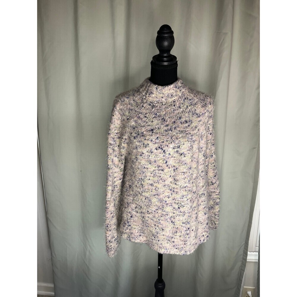 Catherine Maladrino Mock Neck Multicolored Fuzzy Sweater